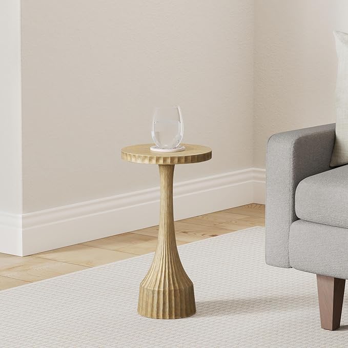 OBJET D'ART Small Round Gold End Table, Cyrus, 22'' Height, Vintage Metal Accent, Side, Pedestal, Cocktail, and Drink Tables for Living Room and Small Spaces
