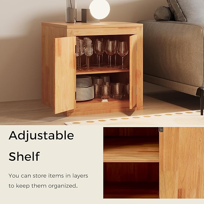 MINCETA End Table with Charging Station and USB Ports, Modern Bedside Table with Door, Rustic Wood Square Nightstand with Adjustable Storage Shelf for Living Room, Bedroom, Natural Oak