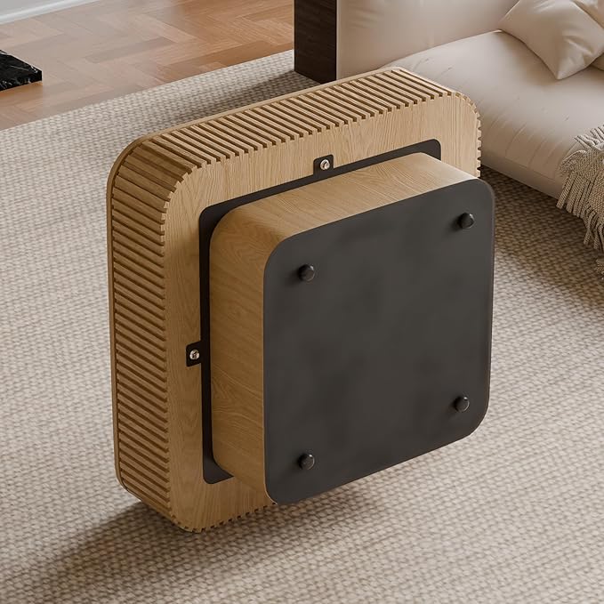 31.5" Square Coffee Table with Hidden Storage Compartment, Modern Handcraft Fluted Drum Coffee Table,Wooden Square Center Table Cocktail Tea Table with Sturdy Pedestal for Living Room,Natural
