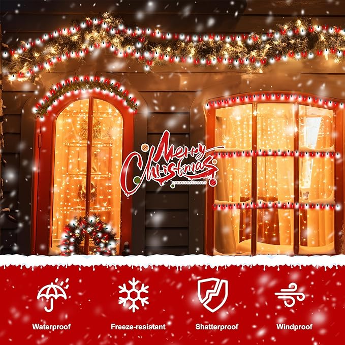 Christmas String Lights - 24ft 100 Incandescent Multi Color Mini Bulbs Lights,Red&White Lighting Decor for Outdoor&Indoor Use, Fairy Garden, Yard, Home, Party, Holiday, Halloween Decoration