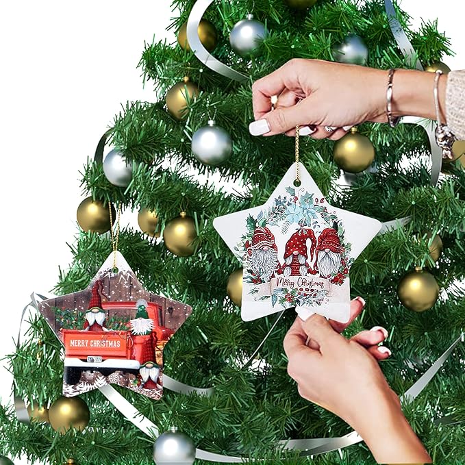 Star Christmas Tree Ornaments Ceramic Xmas Decorations Gift Cute Small Ornament for Christmas Tree Unique Mini Gnome Ornament Decorated Ornaments