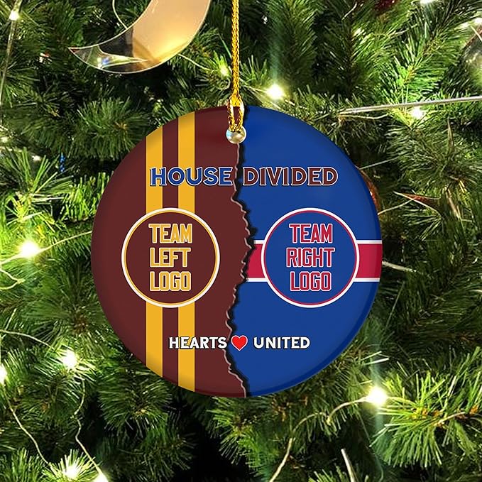 House Divided Ceramic Ornament 2025 - Customized Team Logo Ornament - Football Ornaments Decoration - Sports Personalized Ornaments - Xmas Tree Decor - Gift for Sport Lover