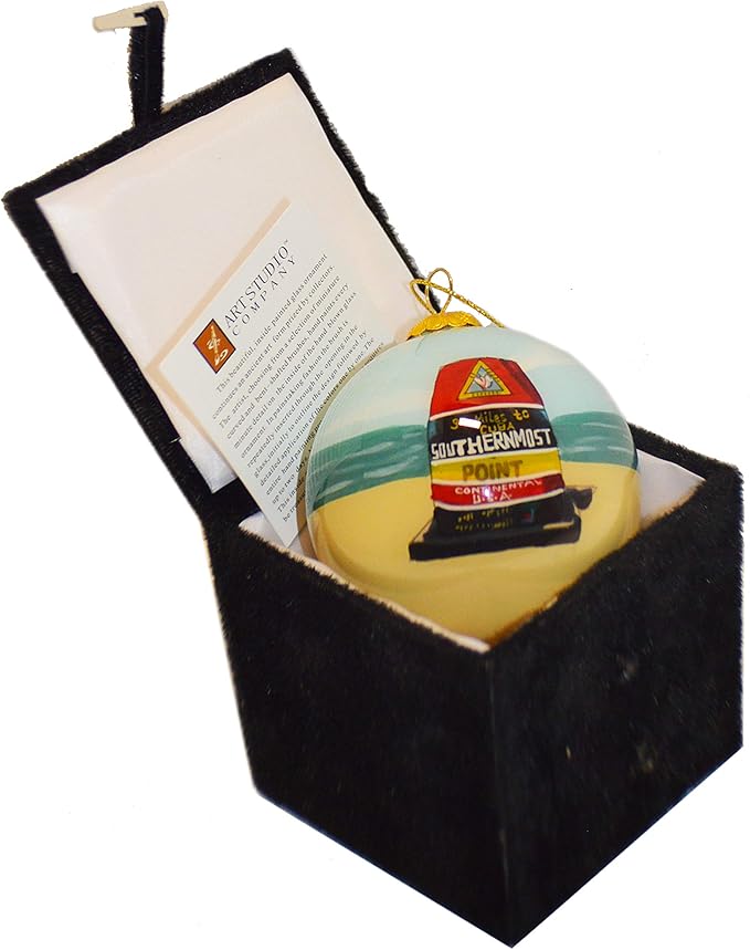 Blown Glass Christmas Ornament | Buoy & Beach Southern Most Point Key West | Hand Painted Inside | Original Art | Includes Gift Box