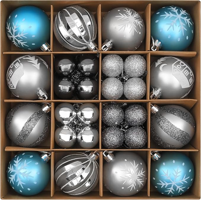 50Pcs Christmas Tree Ornaments - 2.36''/60mm Christmas Ball Ornaments Set for Xmas Tree Holiday Party Wedding Home Decorations (Blue & Silver)