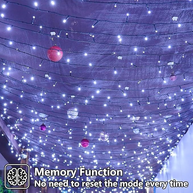 YEGUO 165ft 500 LED Christmas Lights Outdoor Waterproof, White String Lights Indoor, Green Wire Twinkle Tree Light Plug in with 8 Modes Timer Memory