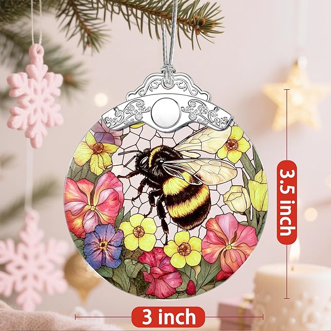 Christmas Ornaments: Stained Glass Ornament, Christmas Tree Ornament, Hanging Ornaments for Home Decor & Xmas Tree Decorations – Exquisite Holiday Decor, Gifts & Holiday Present - Bee