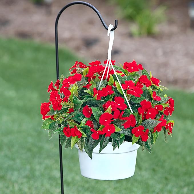 Uqueeten15.7” Fall Decorations for Home Fake Fall Flowers Fake Plants Artificial Impatiens Bouquet Flowers for Outdoors Silk Faux Flowers Impatiens Plants Decor Indoor Planters 8PCS (Red)