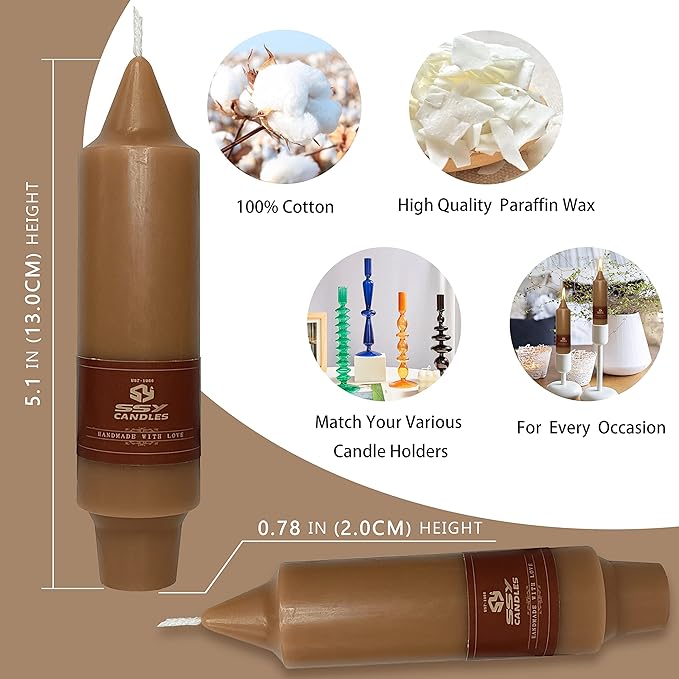5 Inch Short Taper Candles Candle Sticks Handmade Unscented Set of 4 Spiral Taper Candles Twisted Candlesticks for Wedding Home Decoration(Brown)