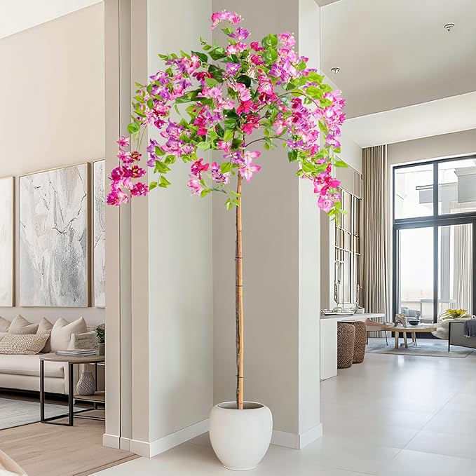 6FT Artificial Bougainvillea Tree Artificial Tree Tall Potted Fake Bougainvillea Trees for Outdoor Indoor Lifelike Potted Faux Plants with Wood Trunk and Flowers Office Wedding Home Decor