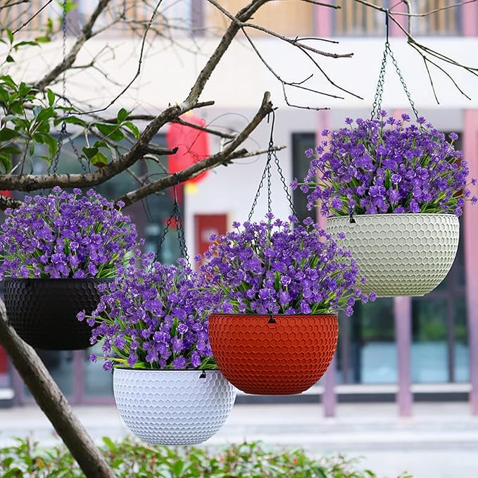 Lnoicy 20pcs Artificial Flowers for Outdoor,Plastic Flowers Decoration, UV Resistant Faux Flowers Shrubs, Artificial Plants for Indoor Outside Garden Home Wedding Farmhouse（Purple）