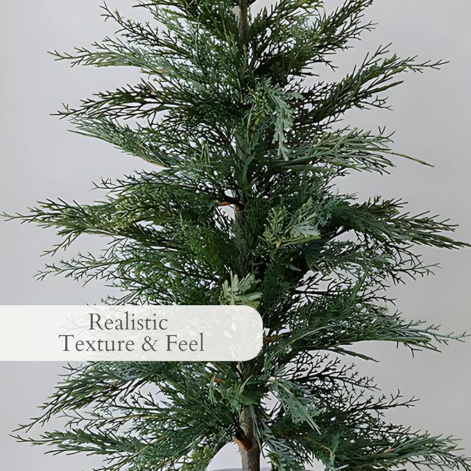 CG Hunter Holiday Collection, Set-of-1 Faux Evergreen Cedar Trees, Premium Artificial Indoor Cedar Tree Stands 36" Tall in Creme Pot–Perfect Christmas Decoration