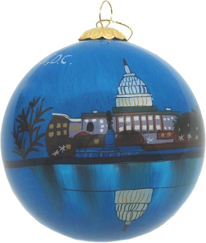 Blown Glass Christmas Ornament | U.S. Capitol at Night | Hand Painted Inside | Original Art | Includes Gift Box