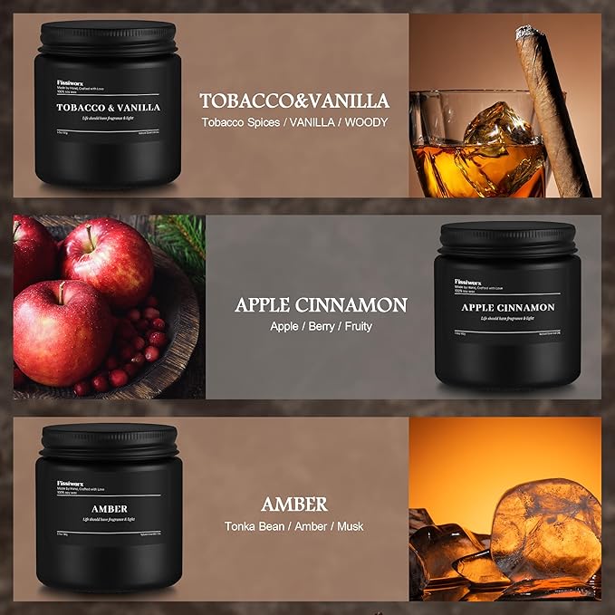 9 Pack Scented Candles Set Gifts for Men, Aromatherapy Candle Set with Scents （Tobacco & Vanilla/Apple Cinnamon/Amber）- Gift for Dad, Boyfriend, Birthday, Father’s Day, Anniversary，Christmas Gifts