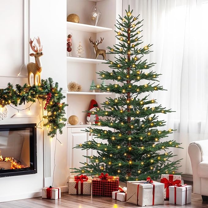 6 FT Pre-Lit Artificial Christmas Tree with 250 Dual-Color LEDs & Timer, 530 Realistic Branch Tips, Metal Stand for Holiday Home Christmas Decorations