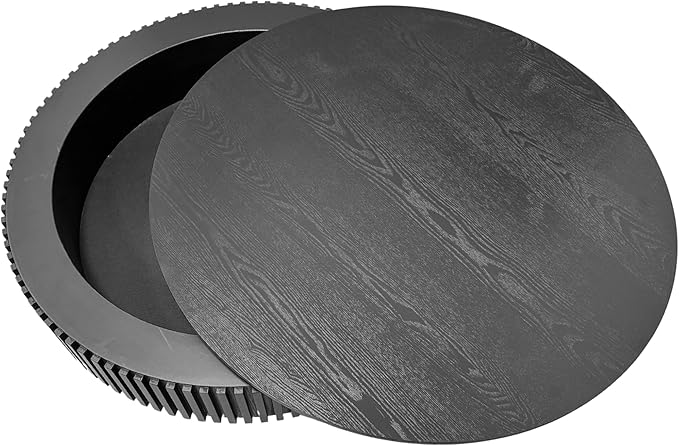 39" Round Coffee Table with Hidden Storage Compartment, Modern Handcraft Fluted Drum Coffee Table, Wooden Circle Center Table Cocktail Tea Table with Sturdy Pedestal for Living Room, Black