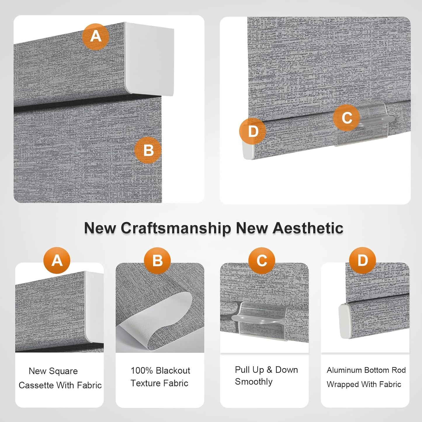 Persilux Blackout Roller Shades for Indoor Windows with Upgraded Cassette, Cordless Shades Window Blinds Pull Down for Doors, Easy to Install for Office/Living Room/Bedroom, Grey(44.5" W x 56" H)