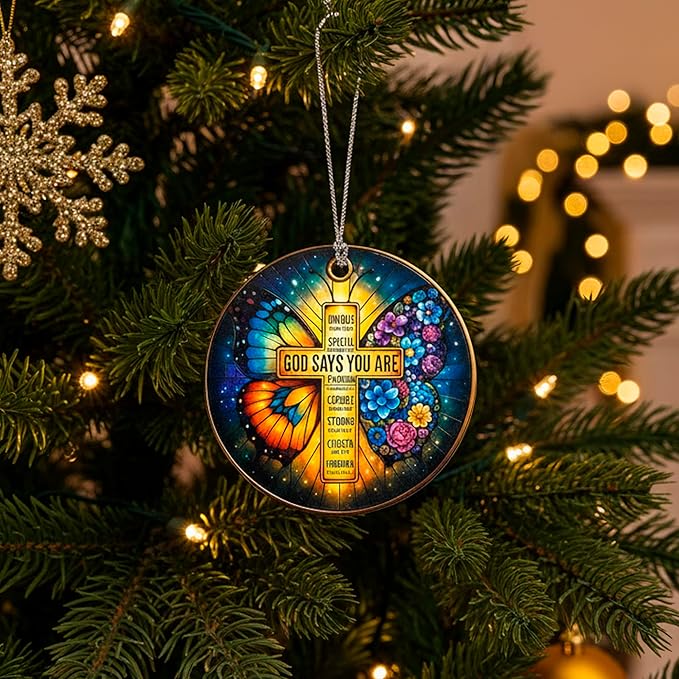 Christian Gifts for Women Faith - You are Xmas Hanging Ornaments - Butterfly Cross Ornament - Catholic - Religious - Spiritual Gift for Her Wife Ladies Queen