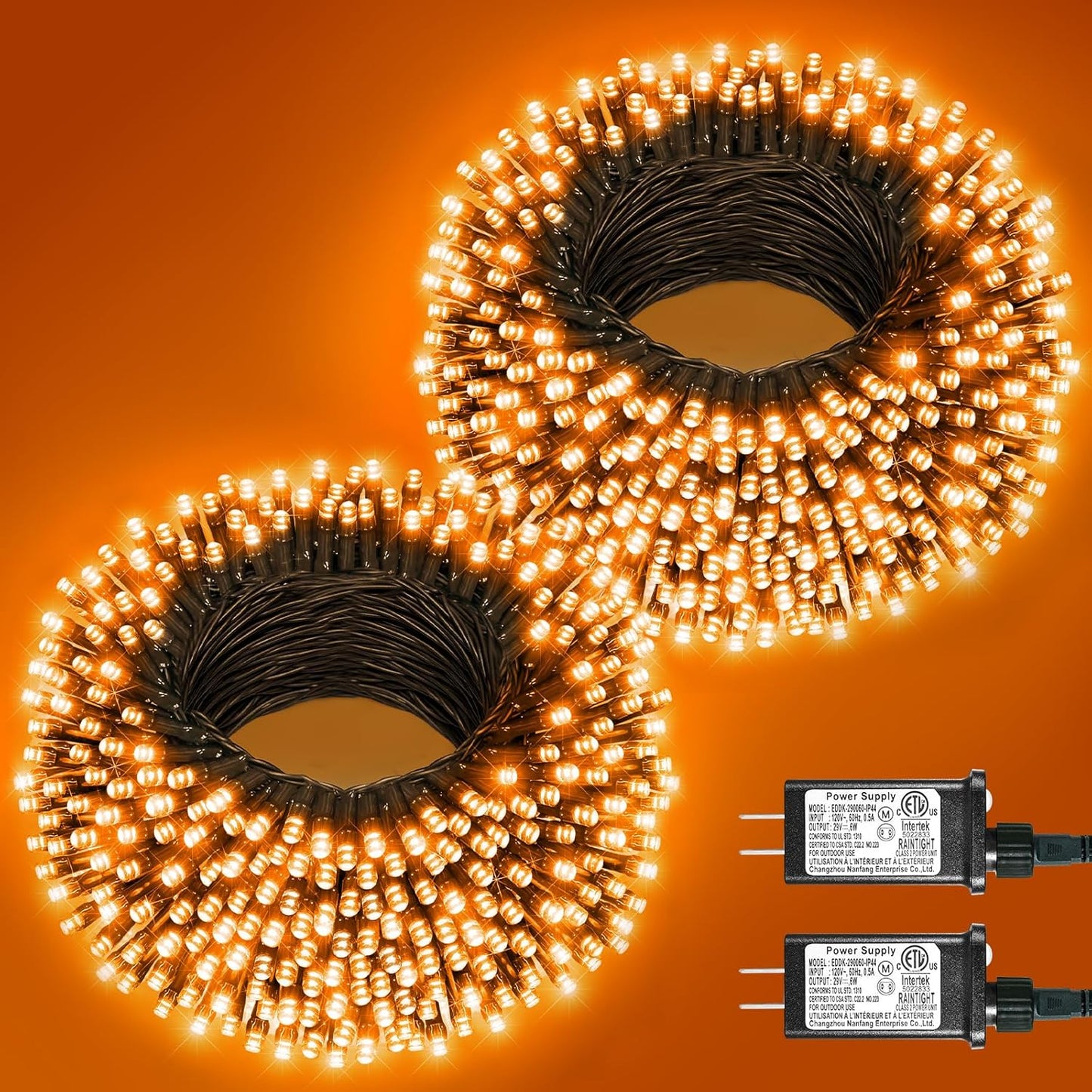 2 Pack Halloween Lights Outdoor, Total 200FT 600 LED Orange String Lights for Outside with 8 Modes Waterproof, Plug in Halloween Decorations for Indoor Bedroom Patio Garden Party Holiday