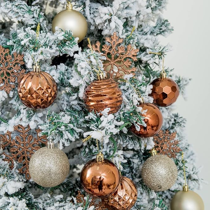 XmasExp 24ct Christmas Ball Ornaments Shatterproof Xmas Tree Hanging Balls Decorations Perfect for Holiday Wedding Christmas Decor(2.36"/60mm, Brown and Champagne)