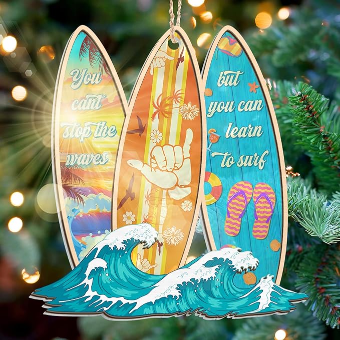 AVERXO Surfboard Ornaments for Christmas Tree - Suncatcher Christmas Ornaments 2025 - Surfboard Ornament, Surfer Gifts for Men Women, Beach Gifts for Surfers Beach Lovers Friends, Beach Ornament Decor