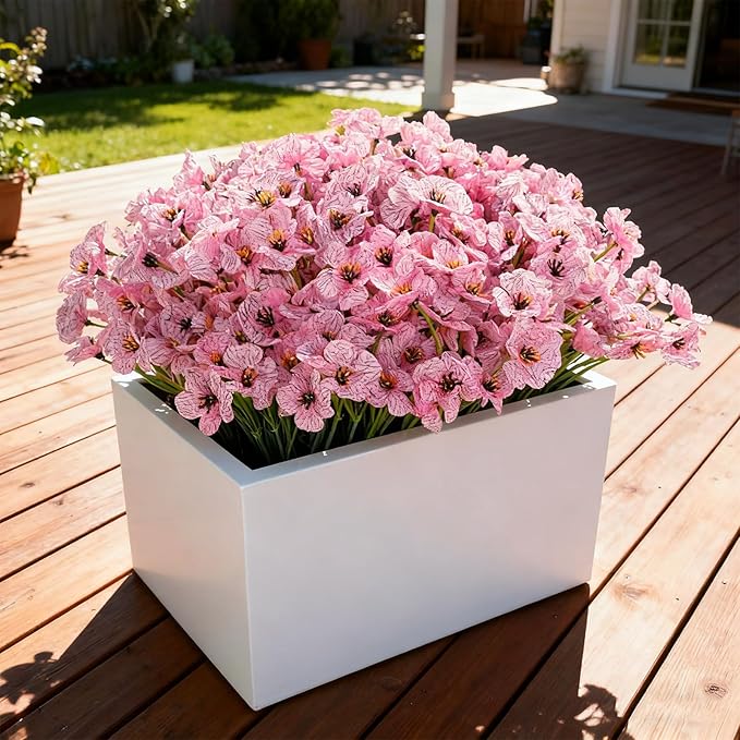 Artificial Flowers for Outdoor Faux Plants for Spring Summer Decoration, UV Resistant Realistic Silk Plastic Fake Flowers Garden Porch Patio Balcony Yard Front Home Decor, 24 Bundles