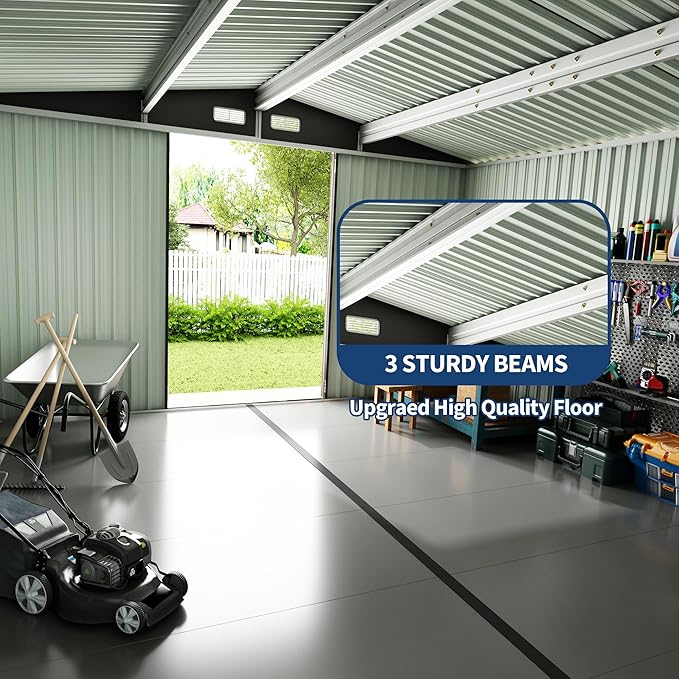 8x10 FT Metal Storage Sheds Outdoor, Metal Yard Sheds Metals Garden Shed Kit with Solar Light, MetalTool Shed with Lockable Door, Metals UtilitySheds Buildings with Air Vent for Backyard