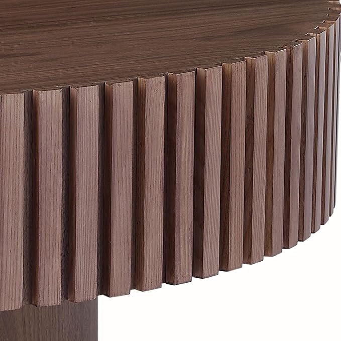 31.49" Round Wood Coffee Table for Living Room Circle Pedestal Coffee Table Mid Century Modern Fluted Accent Table for Apartment Easy Assembly (Walnut,Round+Ø31.49"x13.97")