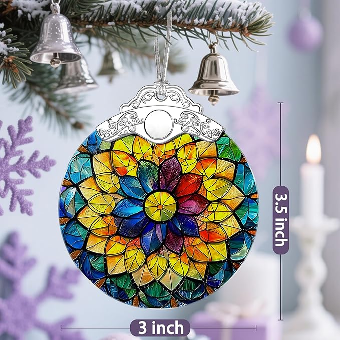 Stained Glass Ornament, Christmas Ornaments, Christmas Decorations for Tree, Holiday Ornament, Gifts for Her, Holiday Party Gifts, Gift Ideas & Xmas Gift - Rainbow Mandala