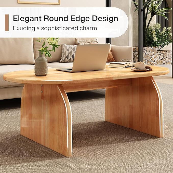 Solid Wood Coffee Table, 39″ Rectangular Center Tables, Modern Coffee Tables for Living Room, Low Cocktail Tea Furniture for Home Office