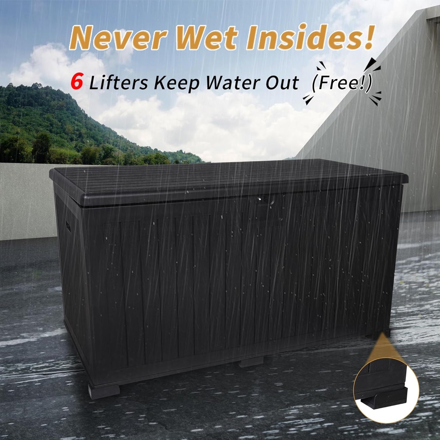 200 Gallon Outdoor Storage Box Waterproof, Extra Large Plastic Outside Deck Box Weatherproof, Resin Patio Storage Bin with Lock and Lids for Patio Cushions, Black