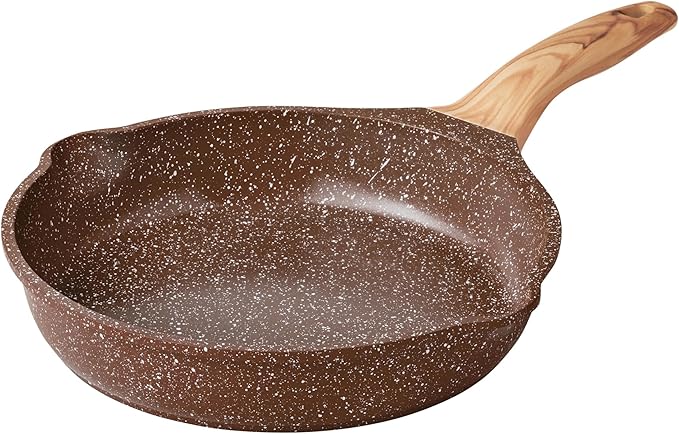 Pioneers Womans Pots and Pans Set Non stick, 14-Piece Cast Aluminum Cookware, Non Stick Kitchen Cooking, with Frying Pans & cooking utensils set (Brown Speckle)