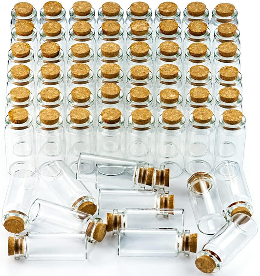 WFPLUS 60 Pcs 10ml Small Glass Bottles with Cork Stopper - DIY Mini Glass Jars, Tiny Clear Vials with Cork for Display Art Crafts Decoration Wedding Party Supplies
