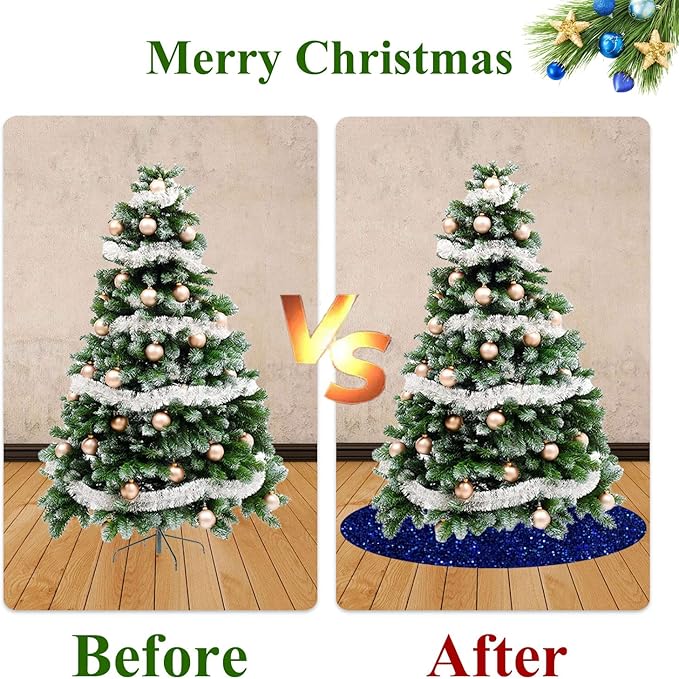 FUHSY Royal Blue Christmas Tree Skirt 48 Inch Sequins Tree Skirts Velvet Fabric Christmas Tree Floor Mat Sparkle Tree Cover Skirts for 6ft Tree Winter Holiday Christmas Decoration Blue Tree Skirt