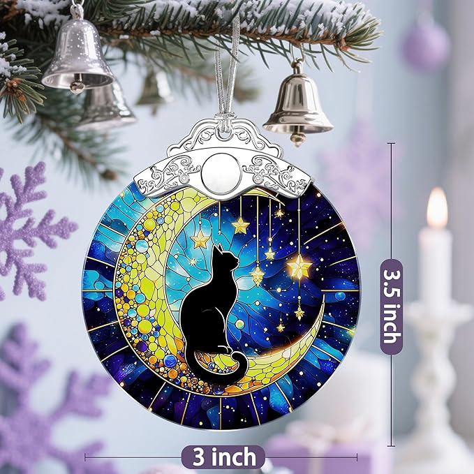 Stained Glass Black Cat Ornament, Christmas Ornaments, Christmas Decorations for Tree, Holiday Ornament, Gifts for Cat Lovers, Holiday Party Gifts, Gift Ideas & Xmas Gift