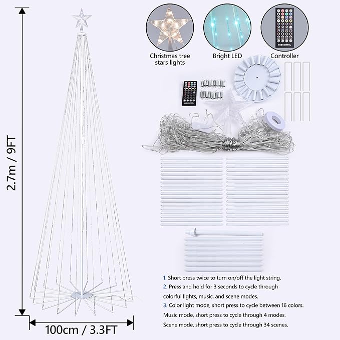 Joomer Christmas Tree Star Lights, 9FT 460LED Smart Orange Purple Light with Remote Timer Music Sync Bluetooth App Controlled RGB Color Changing Lights for Christmas Halloween Decoration