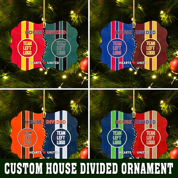 House Divided Aluminum Ornament 2025 - Customized Team Logo Ornament - Football Ornaments Decoration - Sports Personalized Ornaments - Xmas Tree Decor - Gift for Sport Lover