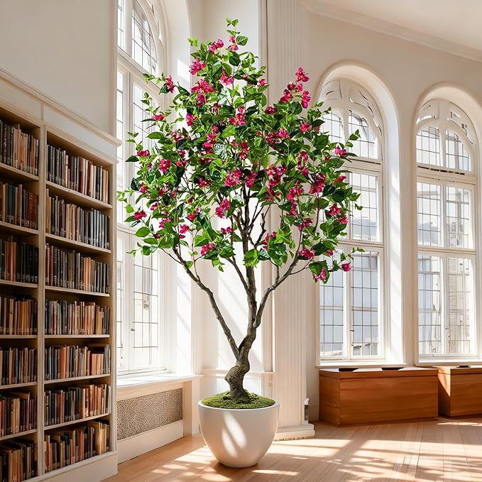 Artificial Bougainvillea Tree, 8FT UV Resistant Fake Bougainvillea Plant in Pot for Outdoor/Indoors, Realistic Faux Flowering Tree for Patio, Garden, Porch, Home Decor
