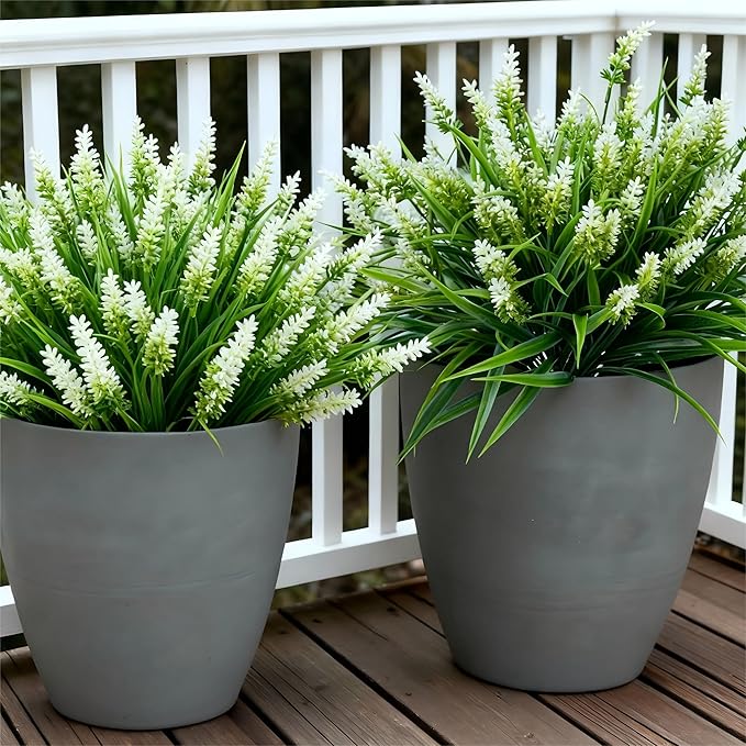 Geegoods Artificial White Lavender Flowers for Outdoors – 24 Bundles UV Resistant Fake Flowers with Monkey Grass, Realistic Artificial Plants Outdoor for Garden, Patio, Porch, Window Box & Home Décor