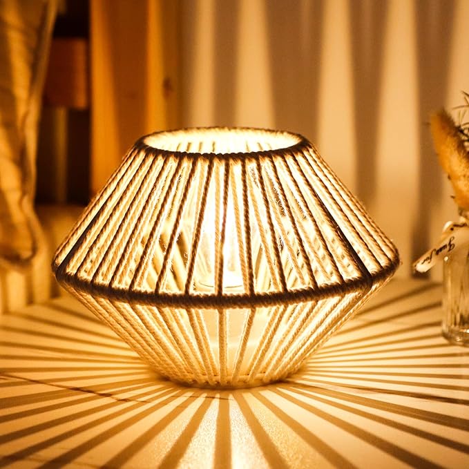 TRIROCKS Woven Cotton Rope Table Lamp Set of 2, 5" Cordless Battery Operated Desk Lamp, Boho Wireless LED Lamps for Indoor/Outdoor Bedroom Living Room Weddings Parties Patio Events