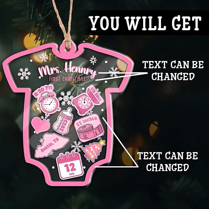 Personalized Baby's First Christmas Ornament 2025 - Custom Birth Stats Shaker Ornaments - Newborn Birth States Boy Girl Keepsake Ornament - X-mas Decoration - Gifts for Christmas