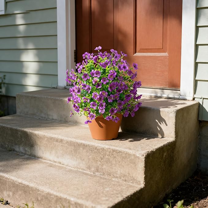 2Pcs 23.6" Artificial Boxwood Topiary Ball with Flowers Plants with Ground Spikes for Outdoor UV Resistant Realistic Fake Bushes Plants for Garden Yard Front Porch Patio Decor (Violet Purple)