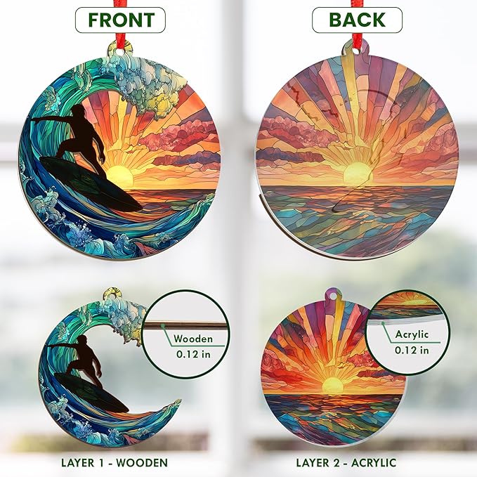 Surfboard Ornaments for Christmas Tree - Suncatcher Christmas Ornaments 2025 - Surfer Gifts for Men Women, Surfboard Ornament, Beach Gifts for Surfers Beach Lovers Friends, Beach Ornament