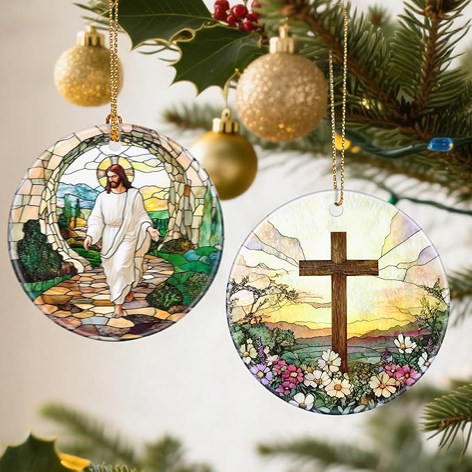 Stained Glass Cross Ornaments, Christian Christmas Ornaments: Christmas Tree Decorations, Easter Faith Cross Home Decor, Stocking Stuffers, Gift Ideas, Xmas Gift, Christian Gifts & Gifts For Religious