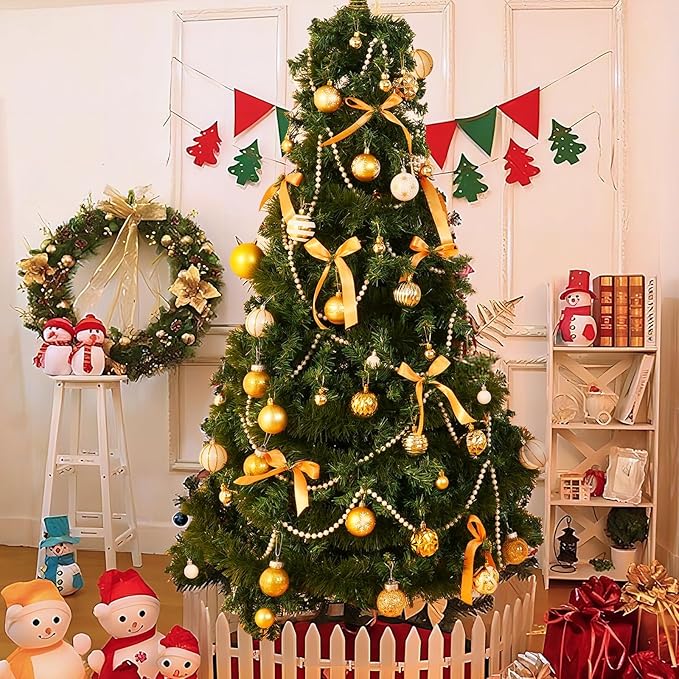 50Pcs Christmas Tree Ornaments - 2.36''/60mm Christmas Ball Ornaments Set for Xmas Tree Holiday Party Wedding Home Decorations (Gold & White)