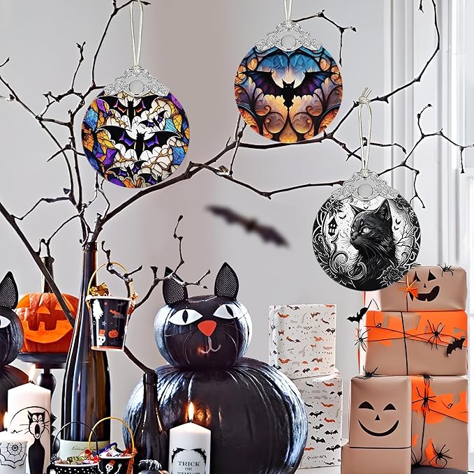 2025 Ornaments for Christmas Tree, Zmoicky Stained Glass Hanging Ornament, Christmas Ornaments Clearance, Gift Exchange Ornament, Bauble Present - Black Cat