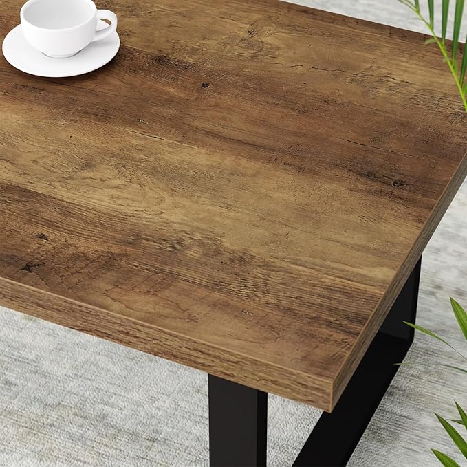 IBF Farmhouse Coffee Table, Modern Coffee Table for Living Room, Simple Industrial Rectangle Center Table, Wood Metal Tea Table for Home Bedroom Office, Rustic Oak, 47 in