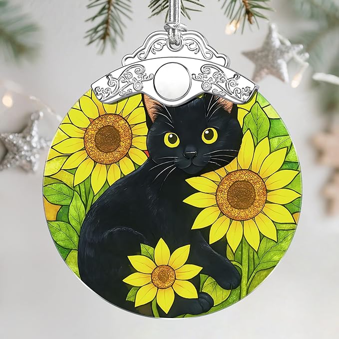 Christmas Ornaments: Stained Glass Ornament, Christmas Tree Ornament, Hanging Ornaments for Home Decor & Xmas Tree Decorations – Exquisite Holiday Decor, Gifts & Holiday Present - Black Cat