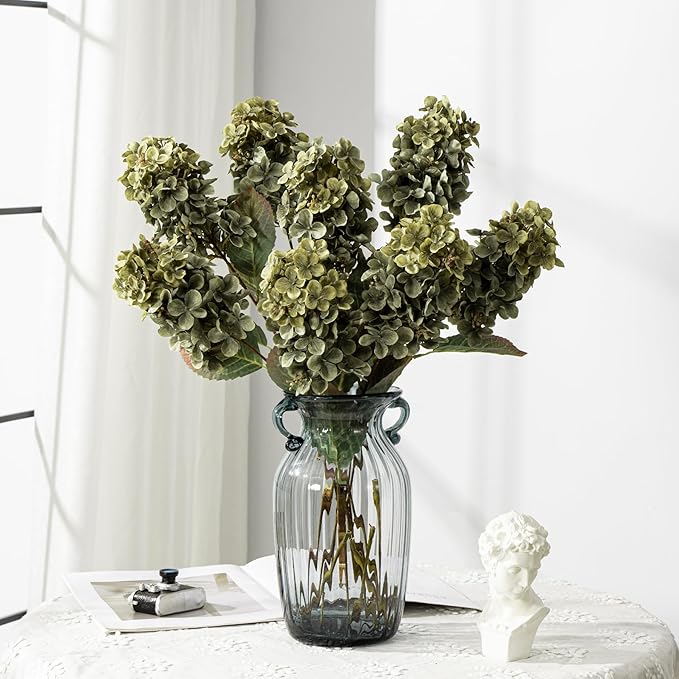 Fake Flowers Hydrangea Silk Flowers With Stems White Flowers Fake Flowers In Vase Hydrangea Artificial Flowers Winter Flowers Artificial For Decoration Vase Decor 24"（ Green）8PCS Wthout Vase
