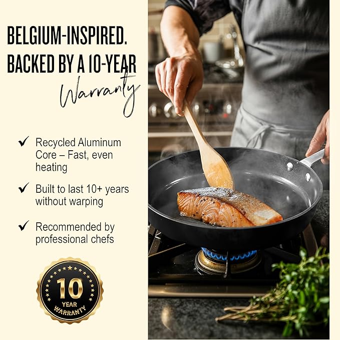 Alva Maestro 9.5” Non-Toxic Ceramic Nonstick Frying Pan – Oven & Induction Safe Skillet for Healthy Cooking – Sustainable, No PFAS/PTFE, Easy-to-Clean, Even Heat Distribution, Toxin-Free Cookware