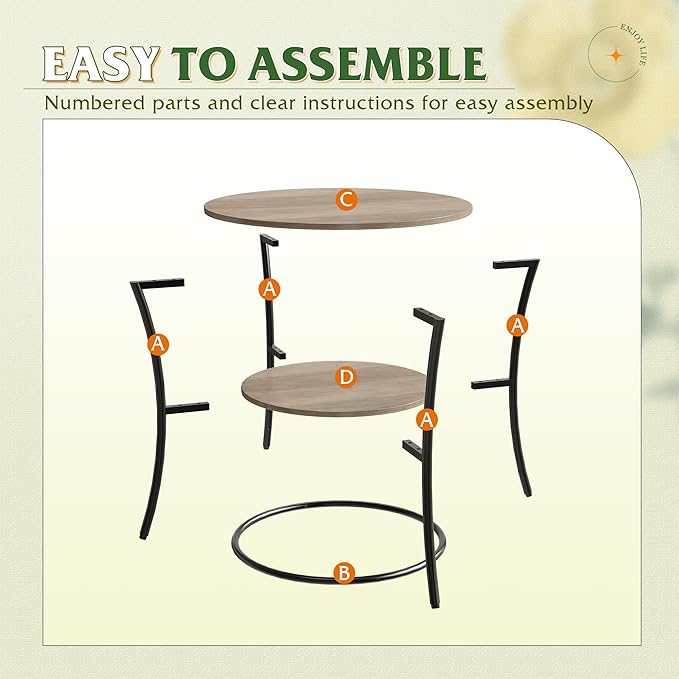 WLIVE Side Table, Round End Table with 2 Storage Shelves for Living Room, Bedroom, Nightstand with Steel Frame for Small Spaces, Accent Coffee Table, Light Grey